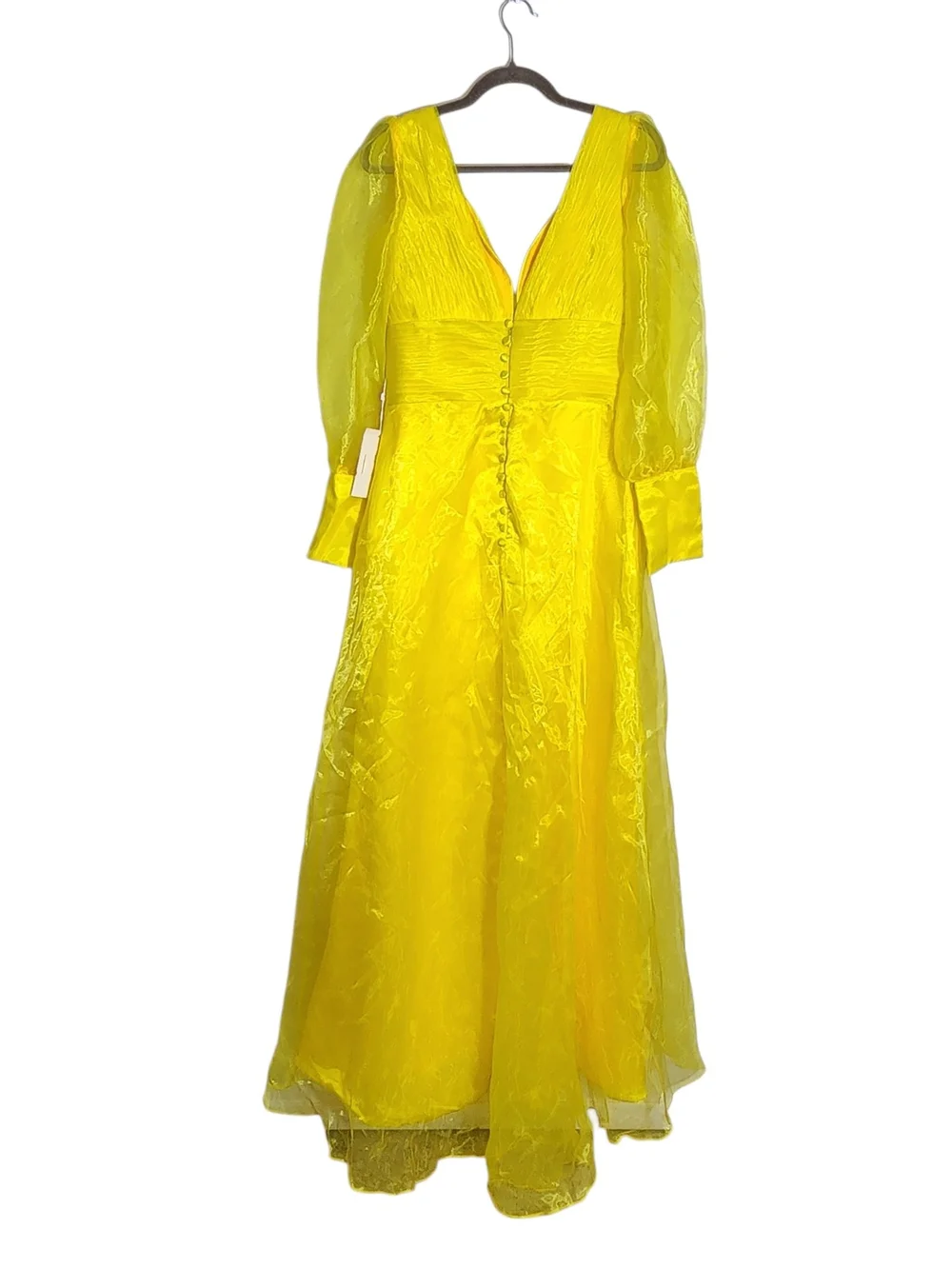 TS Couture Yellow Organza Evening Maxi Dress Size Medium NWT Flaw